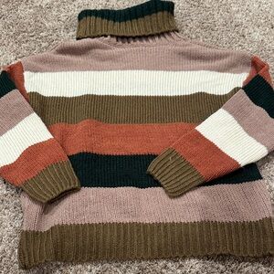 Baltic Born Striped Turtleneck Sweater in Cream, Brown, and Green